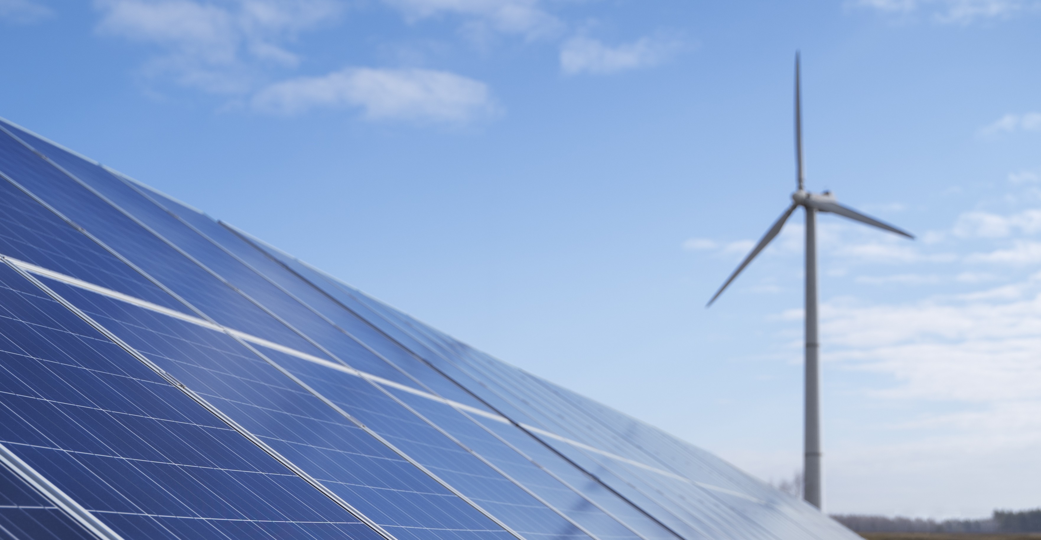 Solar panels and wind turbine